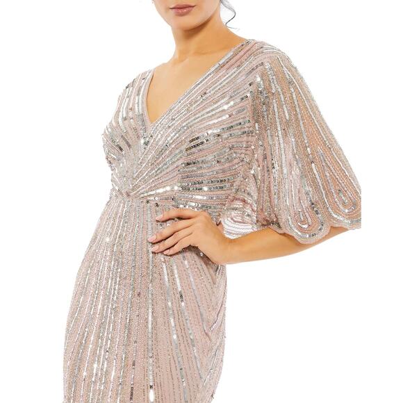 MAC DUGGAL 93583 Sequined V Neck Cape Sleeve Column Gown Vintage Rose 4 NEW - Picture 3 of 8